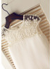 Sheer Beaded Neck Ivory Pleated Organza Curly Hem Flower Girl Dress